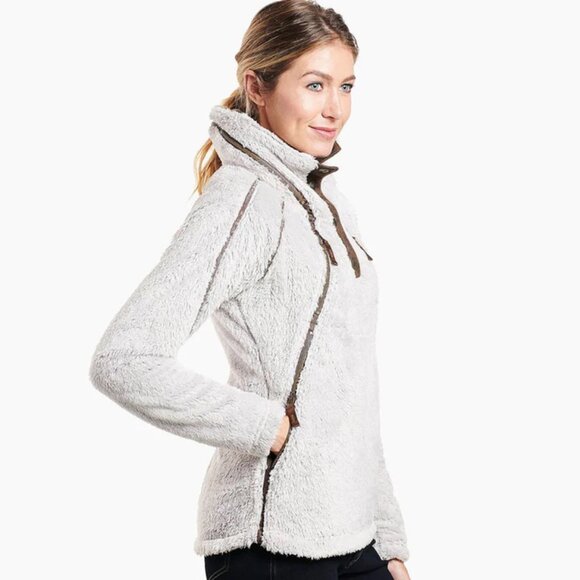 KUHL Flight Pullover Cozy Partial Button Zip Pocket Hooded Pullover Gray Brown S - Picture 1 of 16